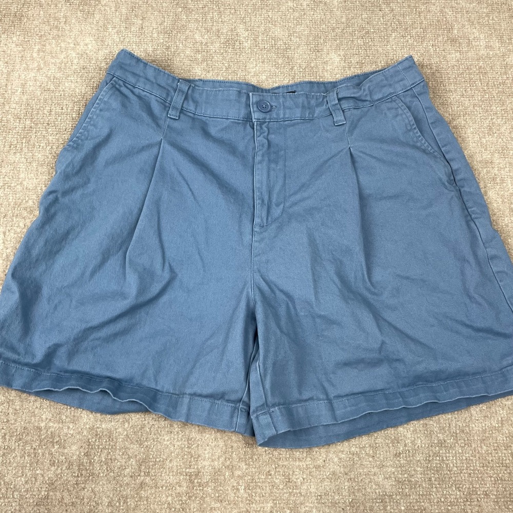 Banana Republic Shorts Womens 12 Slate Blue Cotton Stretch Pleated Slash Pockets